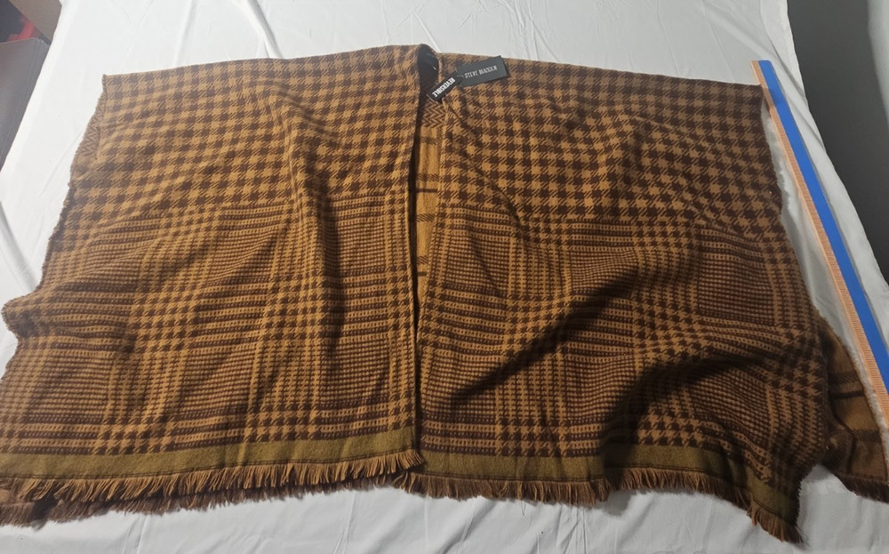 Steve Madden Women's Brown Tan Plaid Reversible Cape with fringe